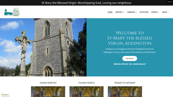 Screenshot of the The Parochial Church Council Of The Ecclesiatical Parish Of St Mary The Blessed Virgin, Addington website