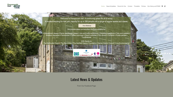 Screenshot of the Ponsanooth Hall Management Company website