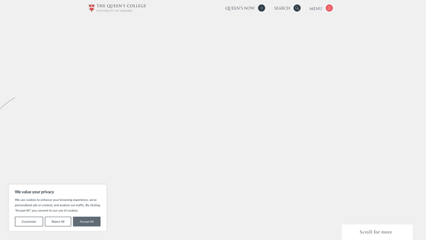 Screenshot of the The Queen's College, Oxford website