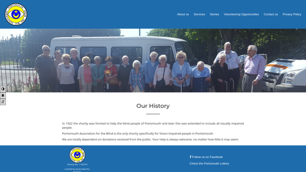 Screenshot of the Portsmouth Association For The Blind website