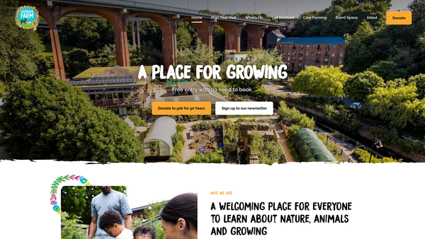 Screenshot of the Ouseburn Farm Charity Limited website
