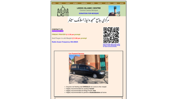 Screenshot of the Leeds Islamic Centre website