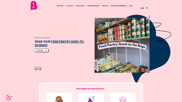 Screenshot of the Birkbeck College Students' Union website
