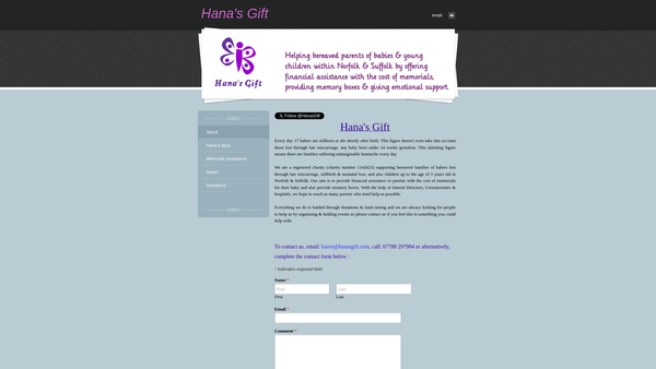 Screenshot of the Hana's Gift website