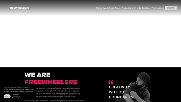 Screenshot of the Freewheelers Theatre And Media Limited website