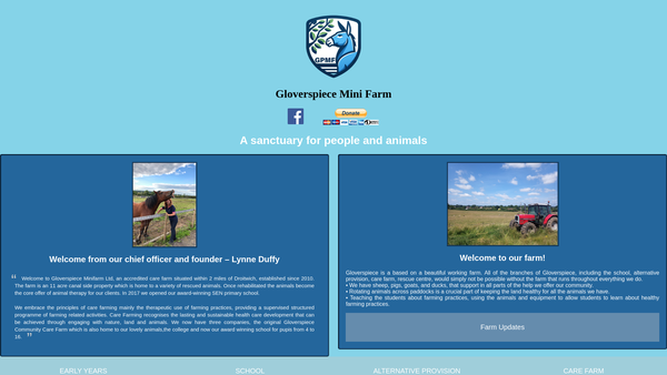 Screenshot of the Gloverspiece Community Care Farm Limited website