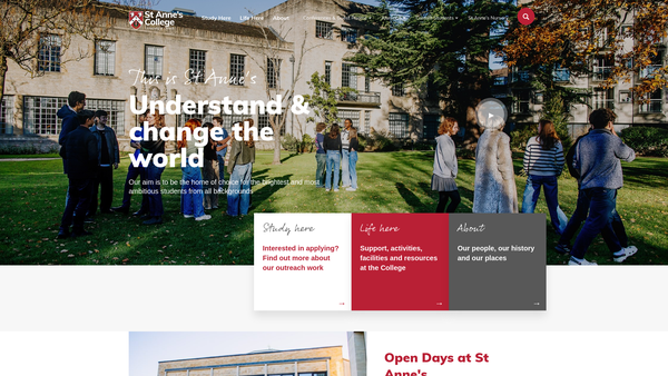Screenshot of the St Anne's College In The University Of Oxford website