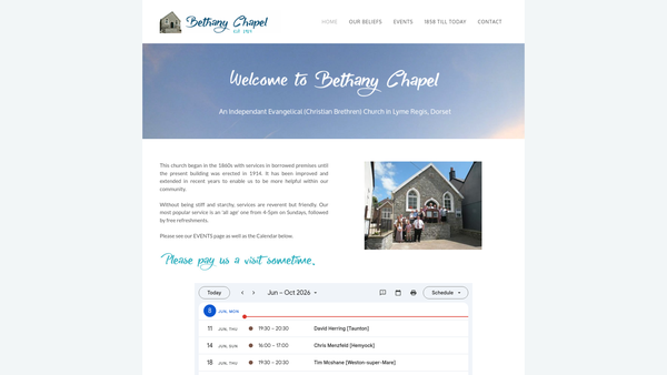 Screenshot of the Bethany Chapel, Lyme Regis website