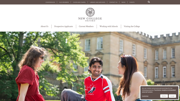 Screenshot of the The College Of Saint Mary Of Winchester In Oxford, Commonly Called New College website