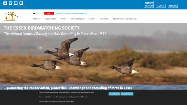 Screenshot of the Essex Birdwatching Society website