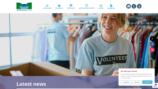 Screenshot of the Teignbridge Community And Voluntary Services website