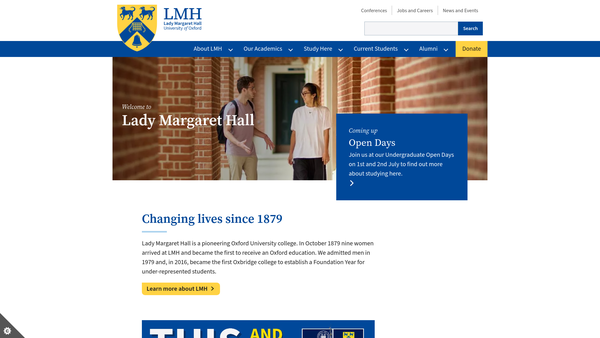 Screenshot of the The Principal And Fellows Of The College Of The Lady Margaret In The University Of Oxford website