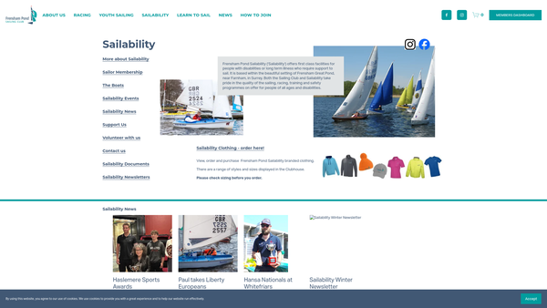 Screenshot of the Frensham Pond Sailability website