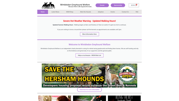 Screenshot of the Wimbledon Greyhound Welfare website