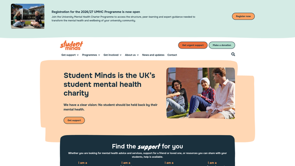 Screenshot of the Student Minds website
