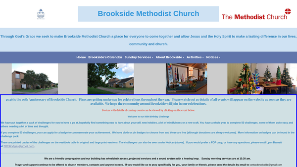 Screenshot of the Brookside Methodist Church website