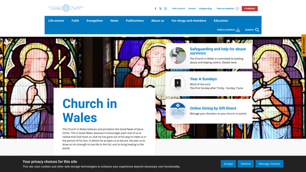 Screenshot of the The Representative Body Of The Church In Wales website