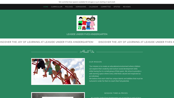 Screenshot of the Leaside Under Fives Kindergarten website