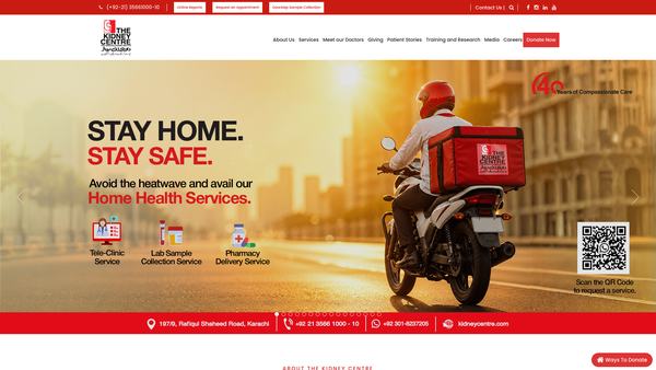 Screenshot of the The Kidney Centre Karachi website
