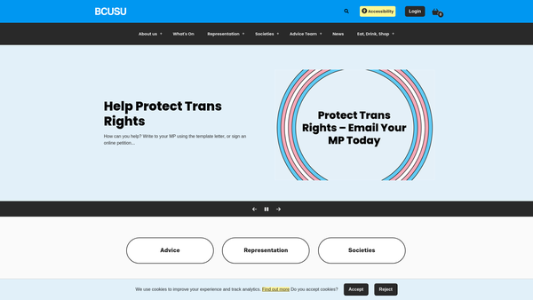 Screenshot of the Birmingham City Students' Union website