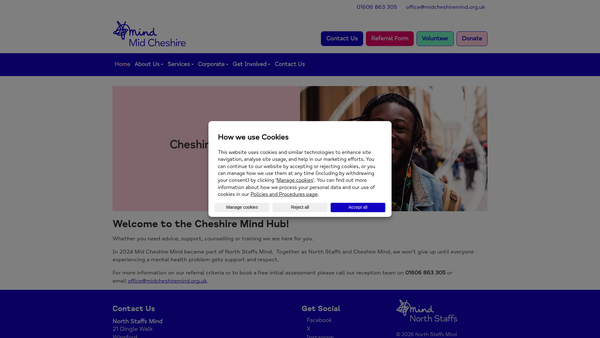 Screenshot of the Mid Cheshire Mind website