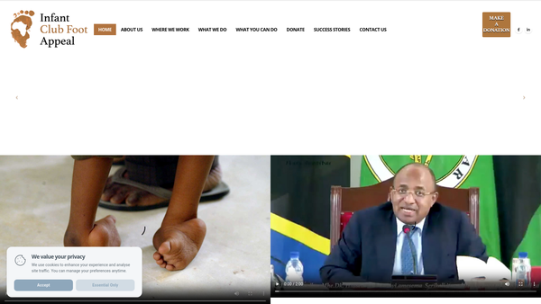 Screenshot of the Infant Club Foot Appeal Limited website