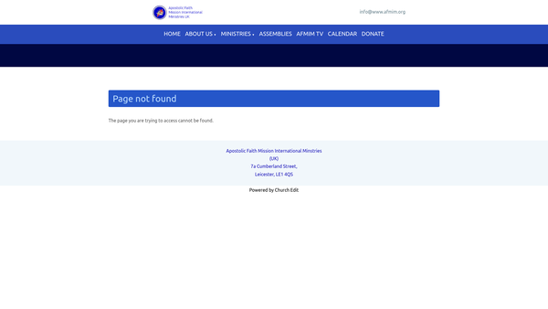 Screenshot of the Apostolic Faith Mission International Ministries (UK) Leeds Assembly website