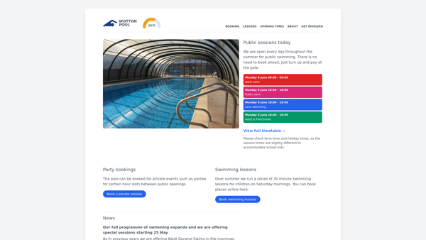 Screenshot of the Wotton-Under-Edge Swimming Pool Limited website