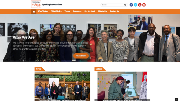Screenshot of the Migrant Voice website