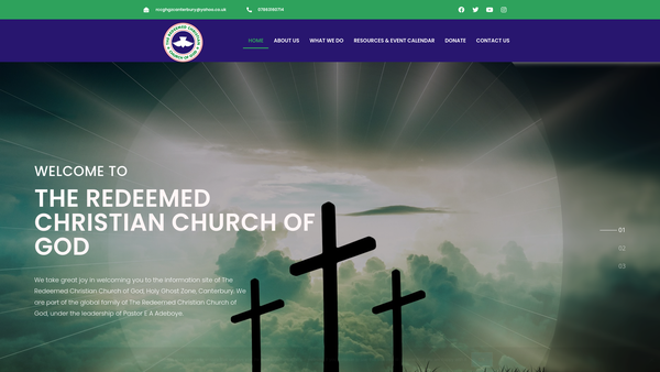 Screenshot of the Redeemed Christian Church Of God: Holy Ghost Zone, Canterbury website