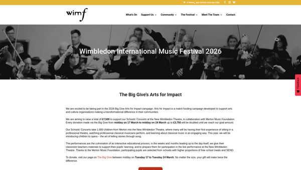 Screenshot of the Wimbledon International Music Festival Limited website