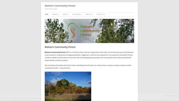 Screenshot of the Malvern Community Forest website