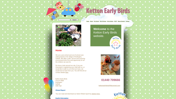 Screenshot of the Ketton Early Birds Pre School & Out Of School Care website