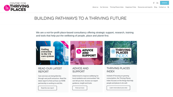 Screenshot of the Centre for Thriving Places website