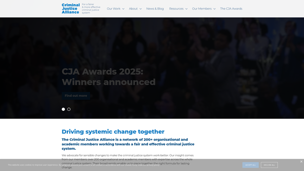 Screenshot of the Criminal Justice Alliance website