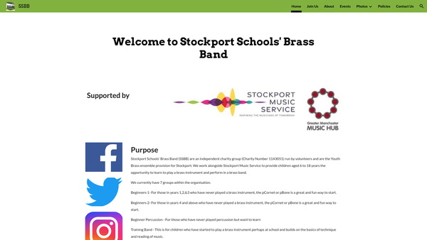 Screenshot of the Stockport Schools' Brass Bands website