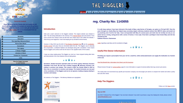 Screenshot of the The Digglers Charitable Trust website