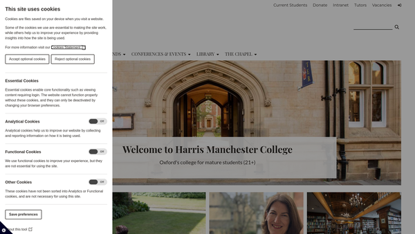 Screenshot of the The Principal And Fellows Of The Manchester Academy And Harris College In The University Of Oxford website