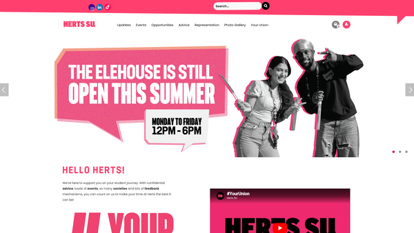 Screenshot of the University Of Hertfordshire Students' Union website