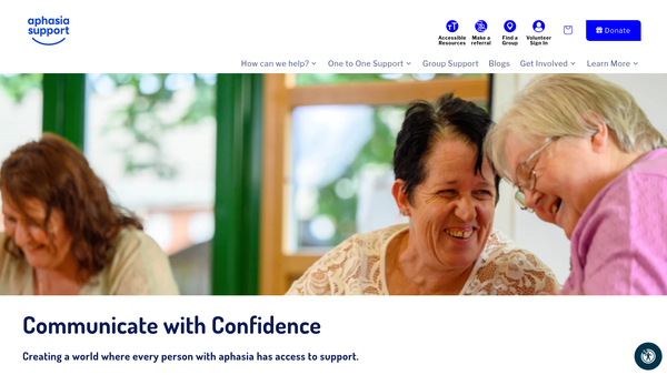 Screenshot of the Aphasia Support website
