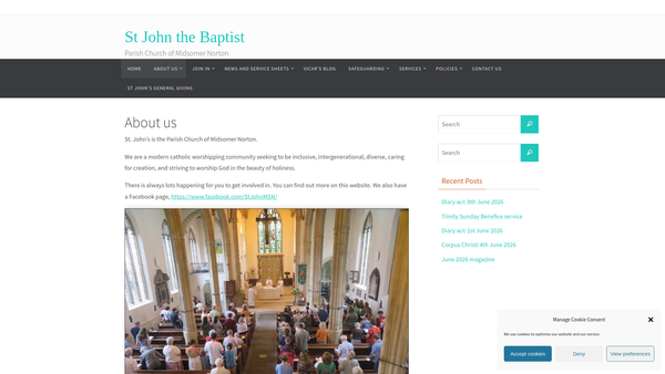 Screenshot of the The Parochial Church Council Of The Ecclesiastical Parish Of St John The Baptist, Midsomer Norton website