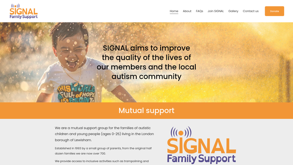 Screenshot of the Signal Family Support Limited website
