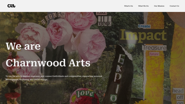 Screenshot of the Charnwood Arts website
