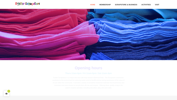 Screenshot of the Exeter Scrapstore website