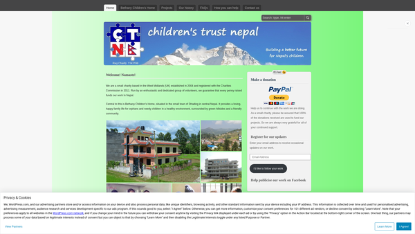 Screenshot of the Children's Trust Nepal website