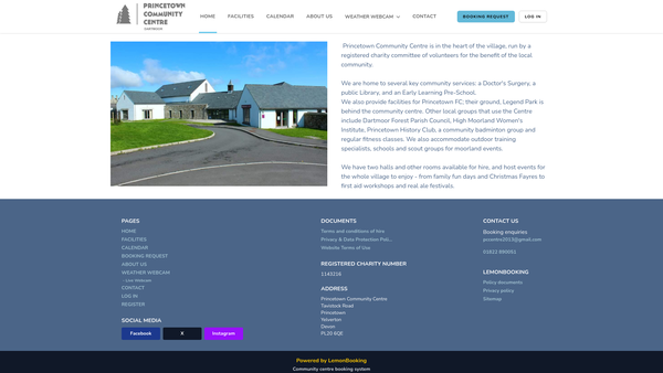 Screenshot of the Princetown Community Centre website