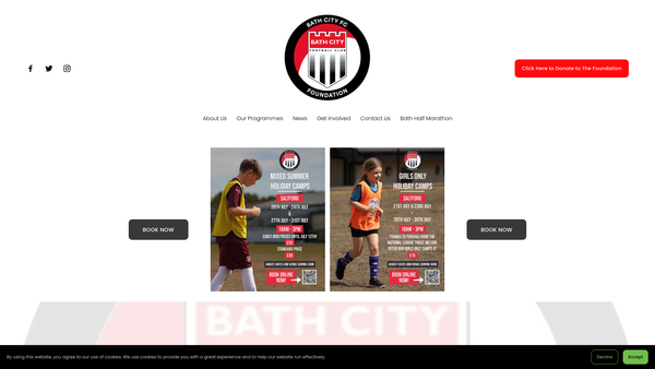 Screenshot of the Bath City FC Foundation website
