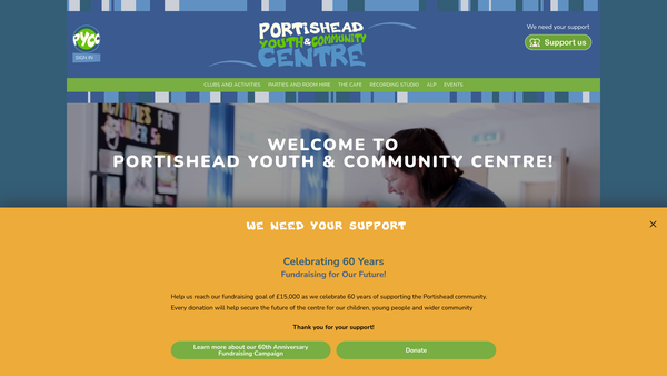 Screenshot of the Portishead Youth & Community Centre Limited website