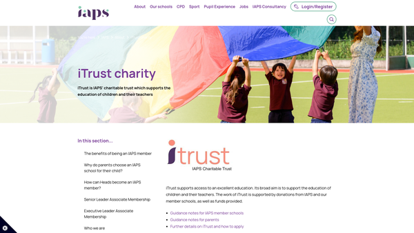 Screenshot of the Iaps Charitable Trust website