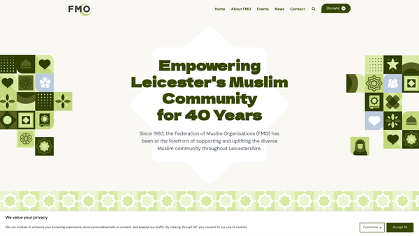 Screenshot of the Federation Of Muslim Organisations (Leicestershire) website